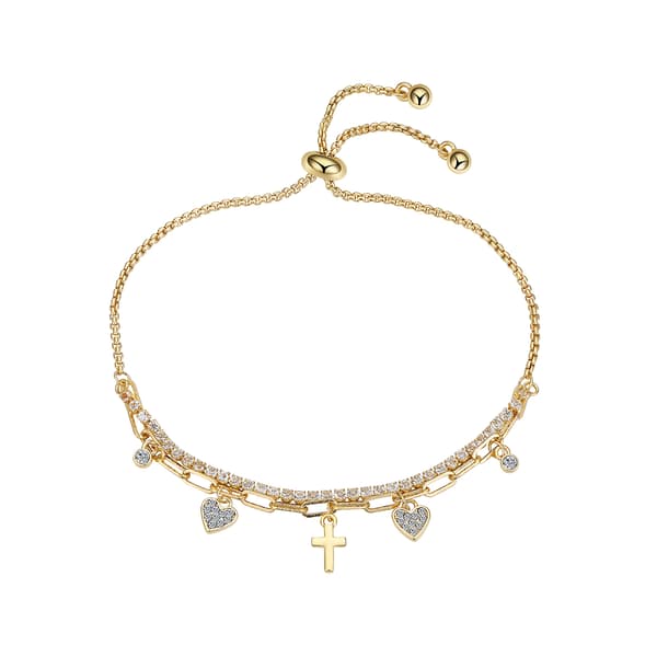 Shine Cross Crystal Heart & Bezel Cubic Zirconia Bolo Bracelet - image 