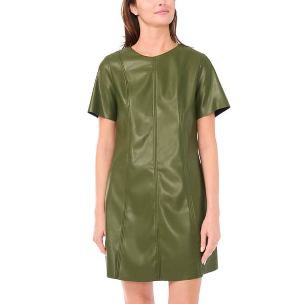 Womens MSK Short Sleeve Pleather Shift Dress