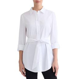 Petites Jones New York Long Sleeve Belted Button Front Blouse