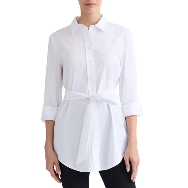 Petites Jones New York Long Sleeve Belted Button Front Blouse - image 