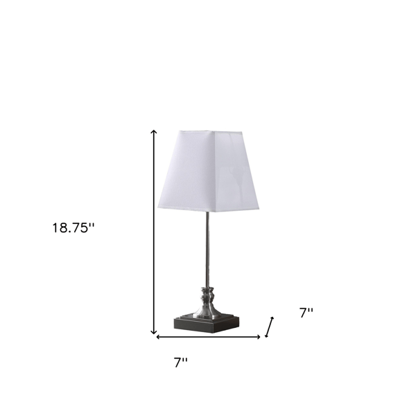 HomeRoots 19in. Silver Bedside Table Lamp with White Empire Shade