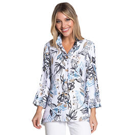 Womens Ali Miles 3/4 Sleeve Spaced Floral Leaf Wire Collar Top