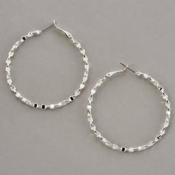 Design Collection Silver Plated Textured Hoop Earrings