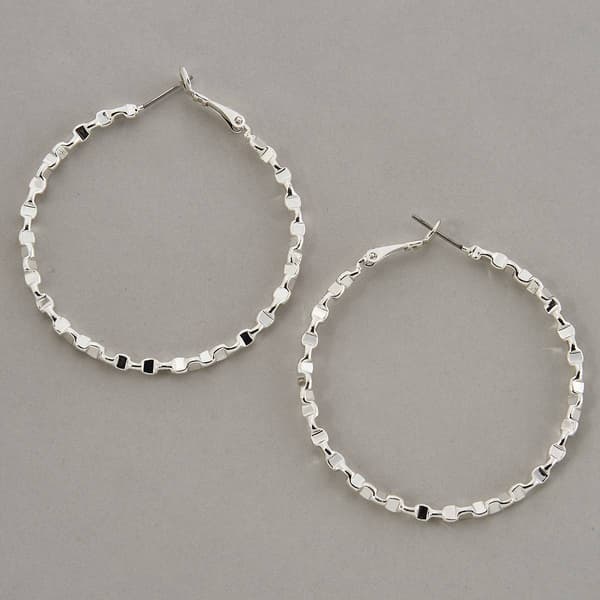 Design Collection Silver Plated Textured Hoop Earrings - image 