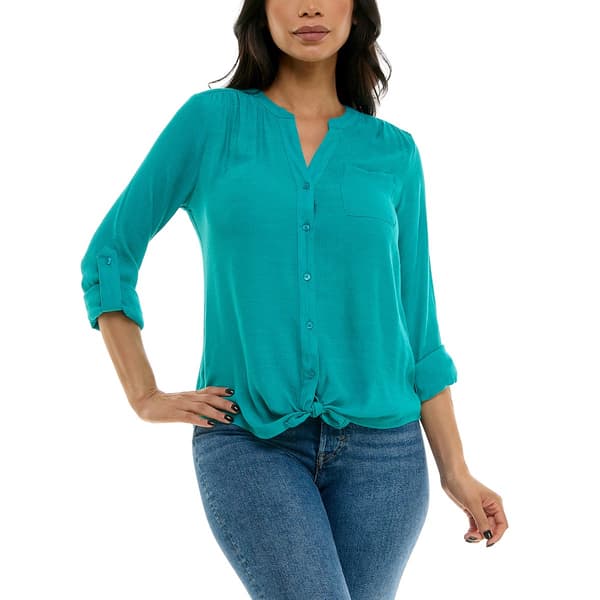Womens Zac & Rachel 3/4 Sleeve Stripe Slub Tie Front Blouse - image 