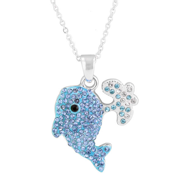 Crystal Kingdom Silver-Tone & Aqua-Tone Crystal Whale Necklace - image 
