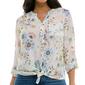Petite Zac & Rachel 3/4 Sleeve Floral Slub Tie Front Button Down - image 1