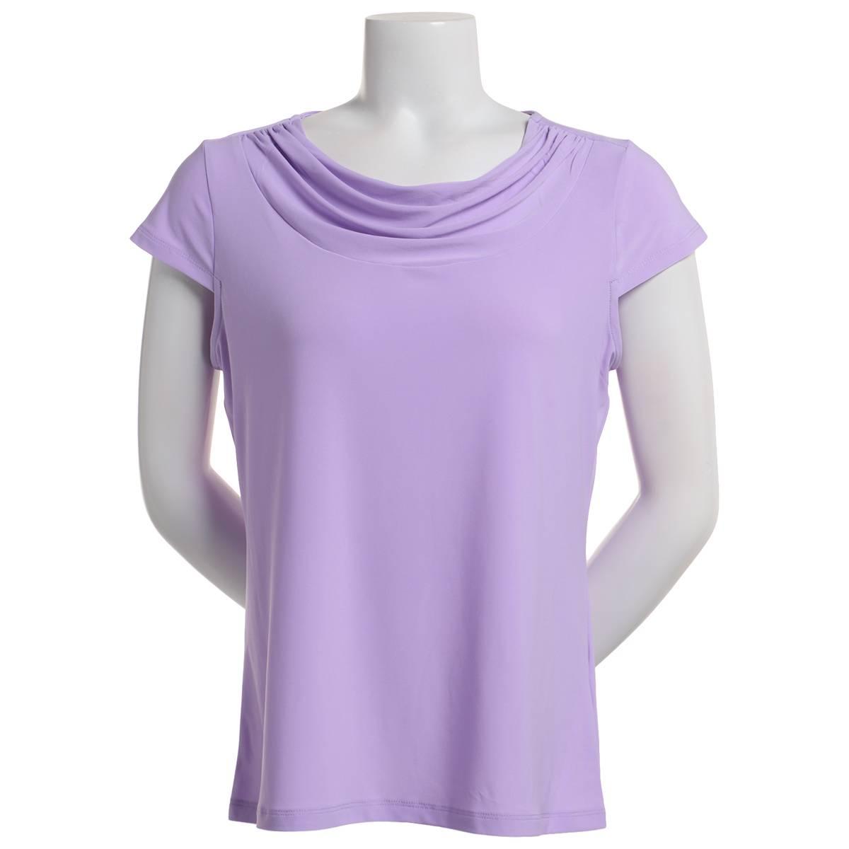 Womens Kasper Cap Sleeve Solid Cowl Neck Blouse