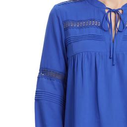 Womens NY Collection Long Sleeve Tie Neck Lace Inset Blouse