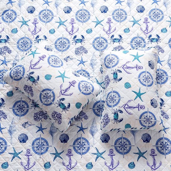 FreshFolds Azure Nautical Microfiber Reversible Quilt Set