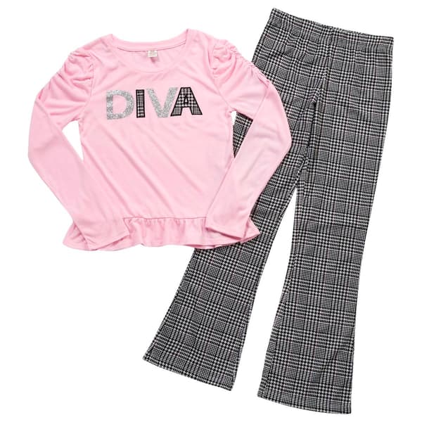 Girls &#40;7-12&#41; Sweet Butterfly Diva Houndstooth Leggings Set - image 