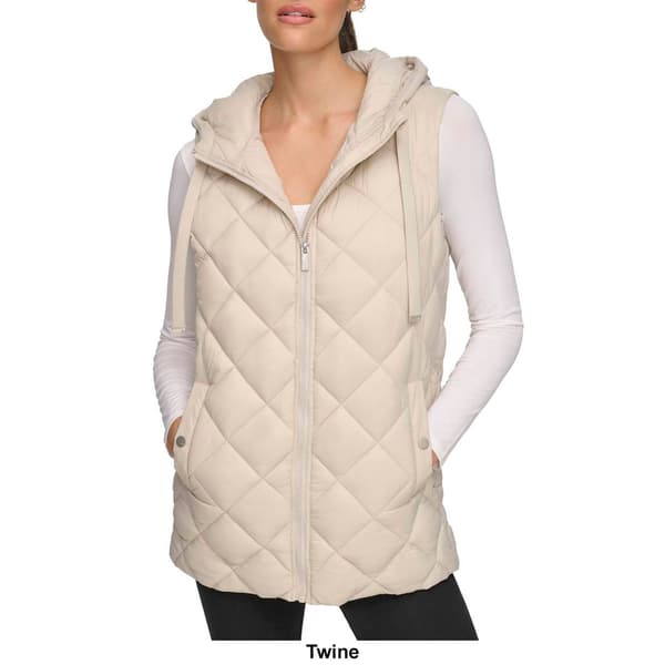 Womens Andrew Marc Sport Long Quilted Hooded Vest