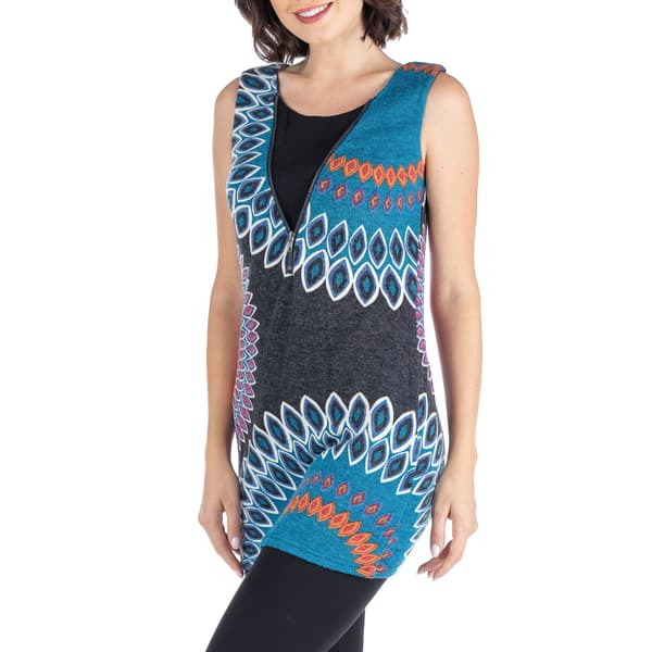 Womens 24/7 Comfort Apparel Blue Circle Extra Long Tunic Top