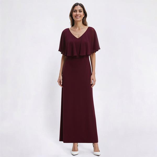 Petite Connected Apparel Sheer Ruffle Overlay Evening Gown - image 