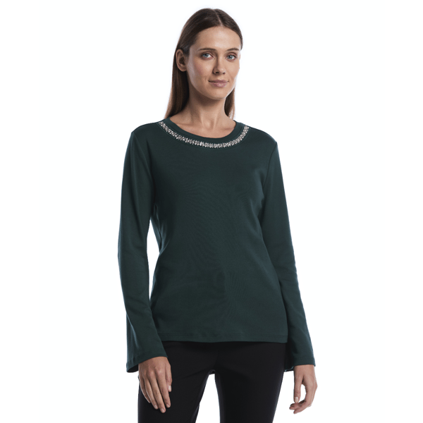 Womens Rafaella Embellished Neckline Bell Sleeve Top Shirt - image 