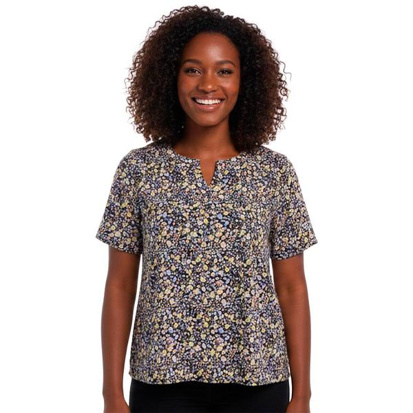 Plus Size Napa Valley Short Sleeve Pleat Floral Henley Blouse