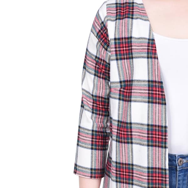 P/H 8/25 Petite NY Collection 3/4 Sleeve Plaid Brushed Cardigan