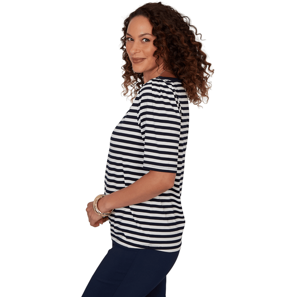 Womens Emaline Key Items Elbow Sleeve Boat Neck Stripe Tee