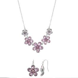 Roman Silver-Tone Pink Glass Flower Earrings & Necklace Set