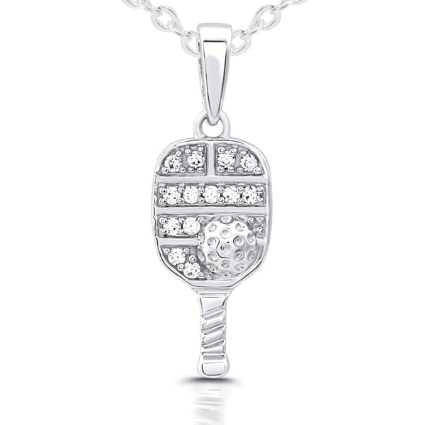 1/10cttw. White Diamond Pickleball Pendant Necklace - image 