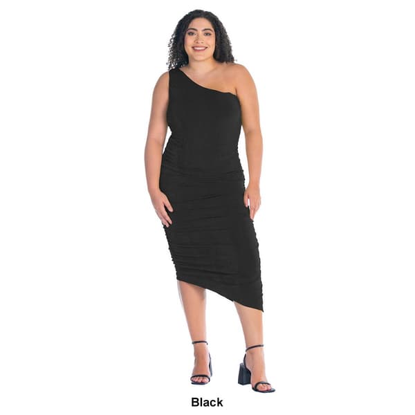 Plus Size 24/7 Comfort Apparel One Shoulder Ruched Bodycon Dress