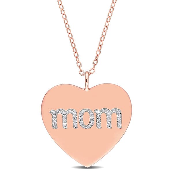 Sophia B Pink Silver 1/10ct. Diamond Mom Heart Chain Pendant