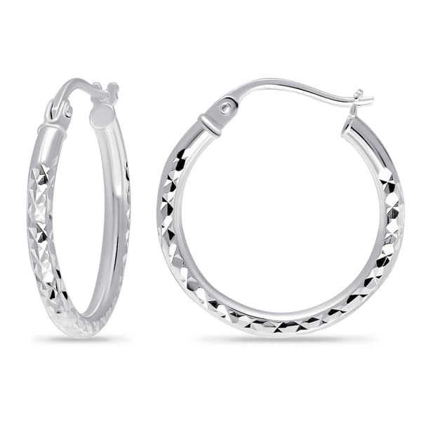 Designs by FMC 2mmx20mm Diamond Cut Round Hoop Earrings