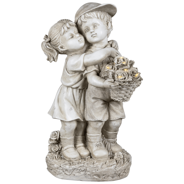 Northlight Solar Hugging Girl and Boy Outdoor Garden Statue