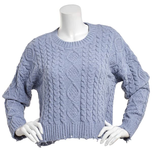 Juniors Pink Rose Carson Distressed Cable Knit Sweater - image 