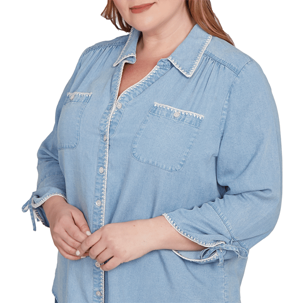 Plus Size Alfred Dunner Hilton Head Roll Tab Denim Blouse