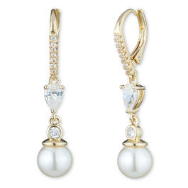 Anne Klein Gold-Tone Crystal & White Pearl Drop Earrings