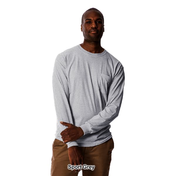 Mens Gildan® Pocketed Long Sleeve Crew Neck Tee