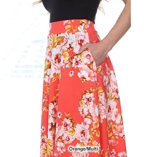 Womens White Mark Floral Flared Print Midi Skirt