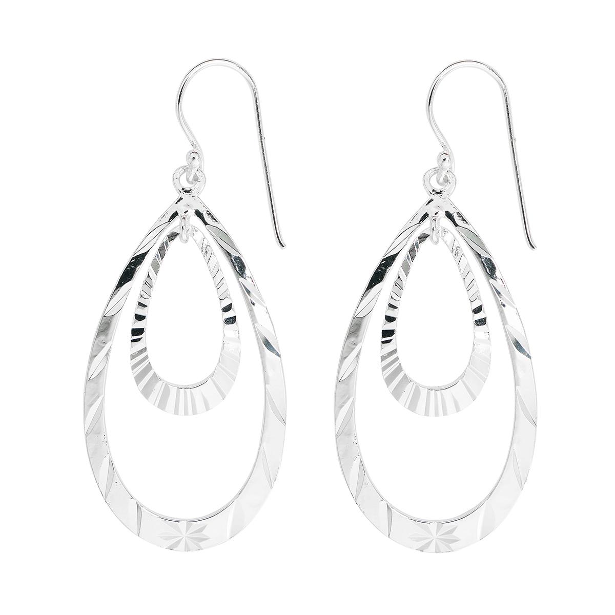 Pure 100 Silver Diamond Cut E-Coated Oval Drop Earrings