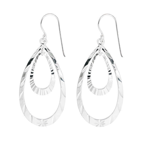 Pure 100 Silver Diamond Cut E-Coated Oval Drop Earrings - image 