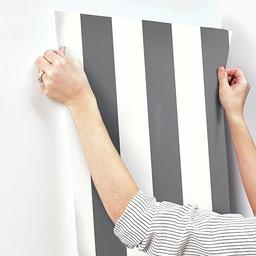 RoomMates® Awning Stripe Black Peel & Stick Wallpaper