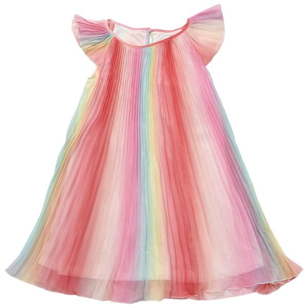 Girls &#40;7-16&#41; Rare Editions Rainbow Ombre Pleated Chiffon Dress - image 