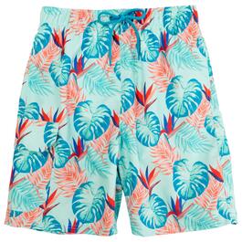 Young Mens Surf Zone Tropical Leaves Swim Trunks - Mint