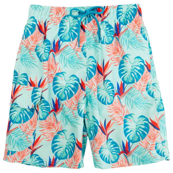 Young Mens Surf Zone Tropical Leaves Swim Trunks - Mint - image 
