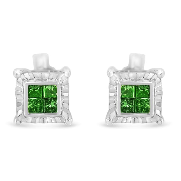 Radiant Rainbow&#40;tm&#41; 1/2ctw. Green Diamond Quad Stud Earrings