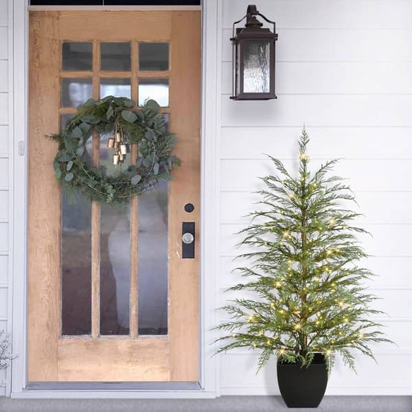 Puleo International 4ft. Pre-Lit Potted Cedar Christmas Tree