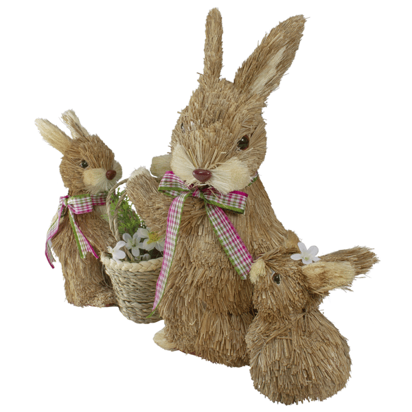 Northlight Sisal Mommy & Babies with Basket Easter Bunny Figure