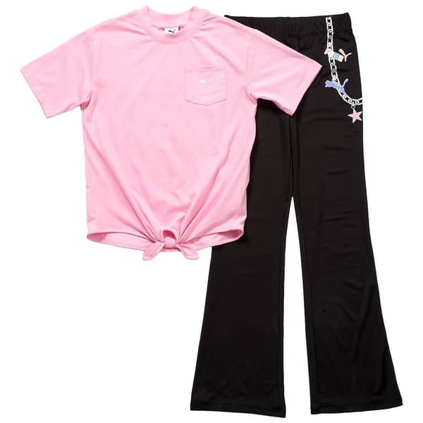 Girls (4-6x) Puma(R) Tie Front Pocket Tee w/ Chain Legging Set