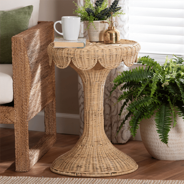bali & pari Natala Handwoven Wicker Tulip End Table