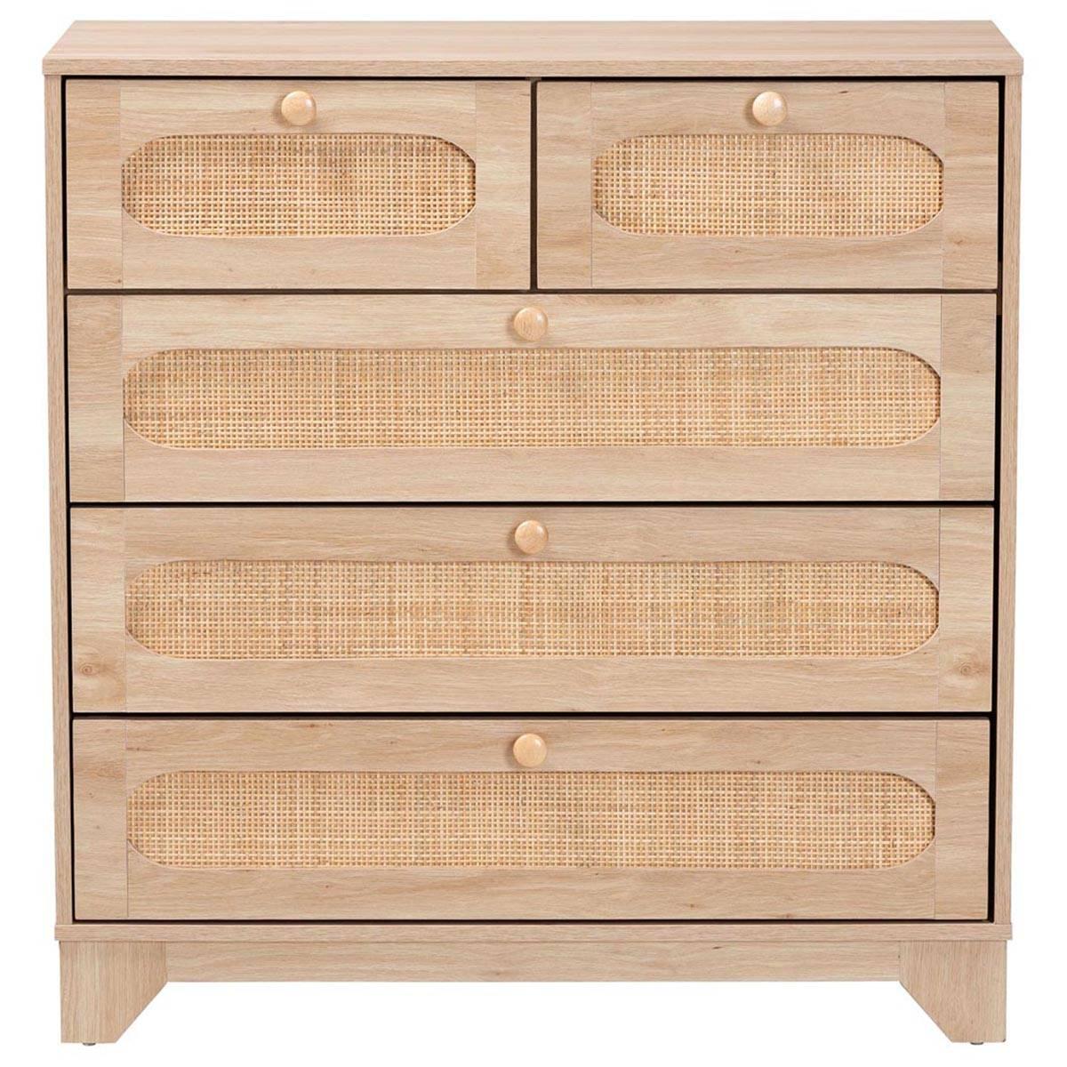 Baxton Studio Elsbeth Oak Brown Wood 5-Drawer Storage Cabinet