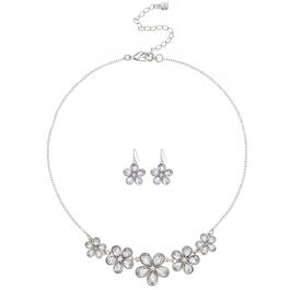 Roman Silver-Tone Crystal Flower Earrings & Pendant Set