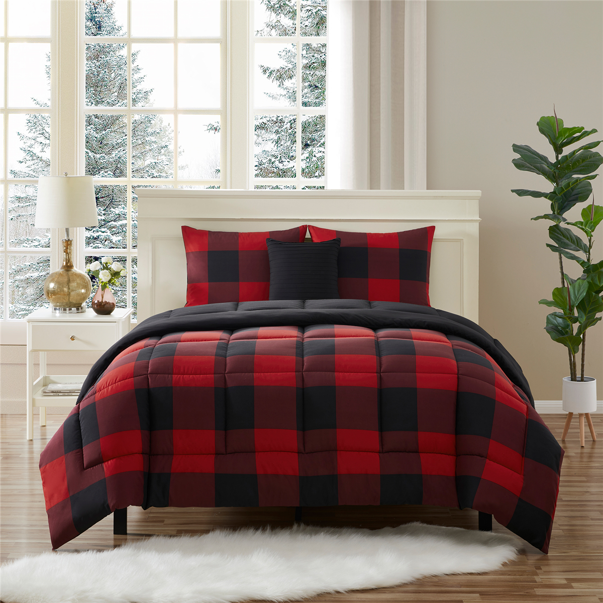 Sweet Home Collection 4pc. Buffalo Check Reversible Comforter Set