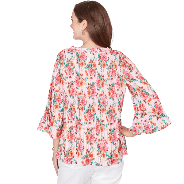 Womens Ruby Rd. Renaissance Romance Bell Sleeve Floral Blouse - image 