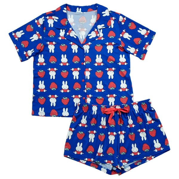 Womens Miffy Short Sleeve Miffy Strawberries Boxer Pajama Set - image 