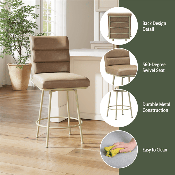 HH2 Home Stause Channel-Tufted Counter Height Swivel Stool